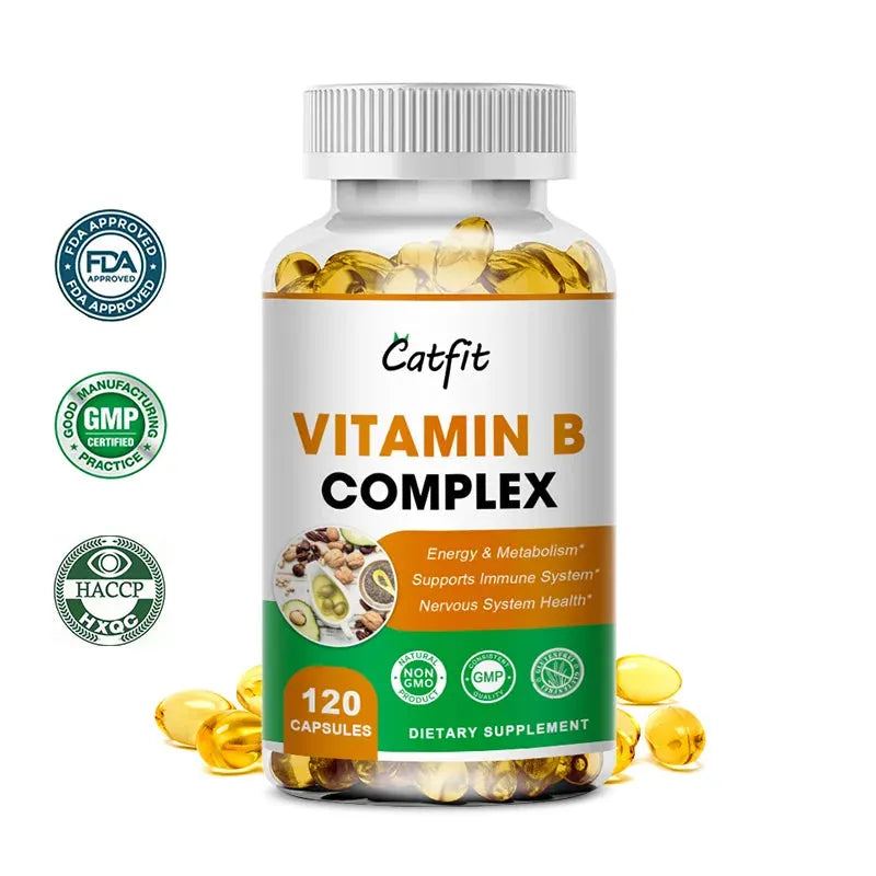 Catfit Compound Vitamin B Capsules VB B1 B2 B3 B5 B6 B7 B9 B12 Resveratrol Relieve Stress&Immune System Support Beauty Health
