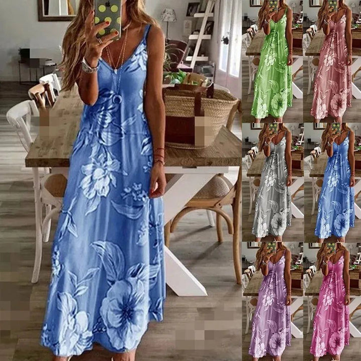 Oversized S-5XL Women Slip Dress Summer Lady Floral Print Retro Slim Sundress Sexy Female Party Vestidos LRFZ-6820