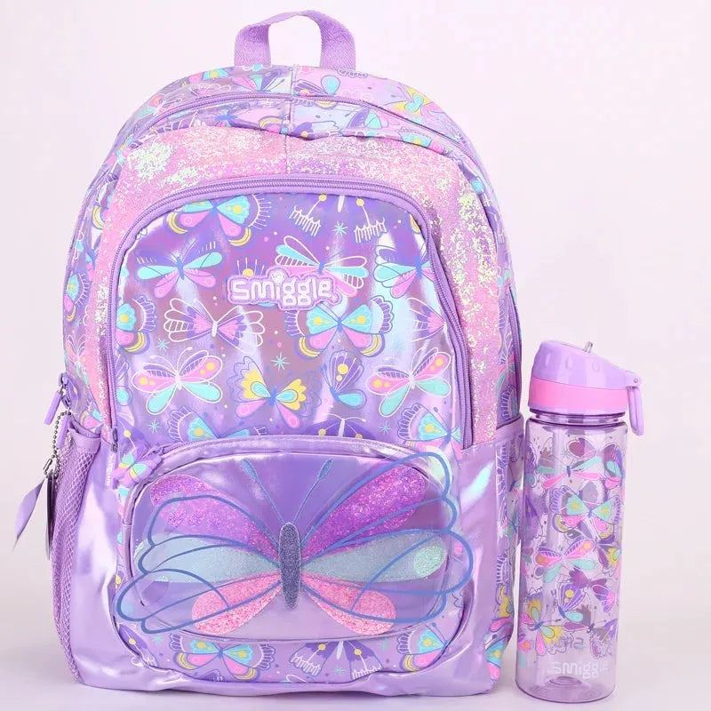 2023 New Australia Smiggle Original Girls Backpack Purple Butterfly Schoolbag Waterproof 16 Inches Fashion Gift Backpack