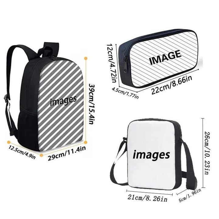3Pcs Set Zoonomaly Prints School Backpack for Child With Shoulder Bags, Pencil Case ,Cartoon School Bags for Boys Girls