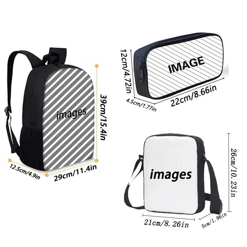 3Pcs Set Zoonomaly Prints School Backpack for Child With Shoulder Bags, Pencil Case ,Cartoon School Bags for Boys Girls