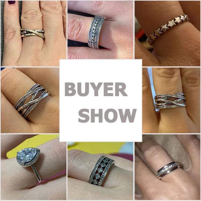 Sterling Silver Cocktail Ring Geometric Cubic Zircon for Women