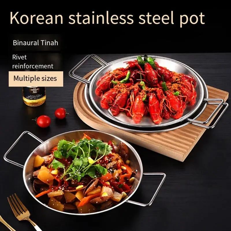 Stainless Steel Seafood Plate Thickened Paella Paella Pan Pan with Two Ears Red Handle TrayPaella Pan, Stainless Steel Risotto P