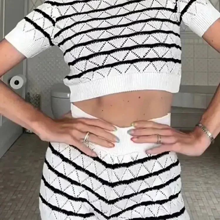 Women Fashion Striped Knitted Sleeveless Mini Dress Elegant Sleeveless High Waist A-line Skirt 2024 Holiday Beach Vestidos