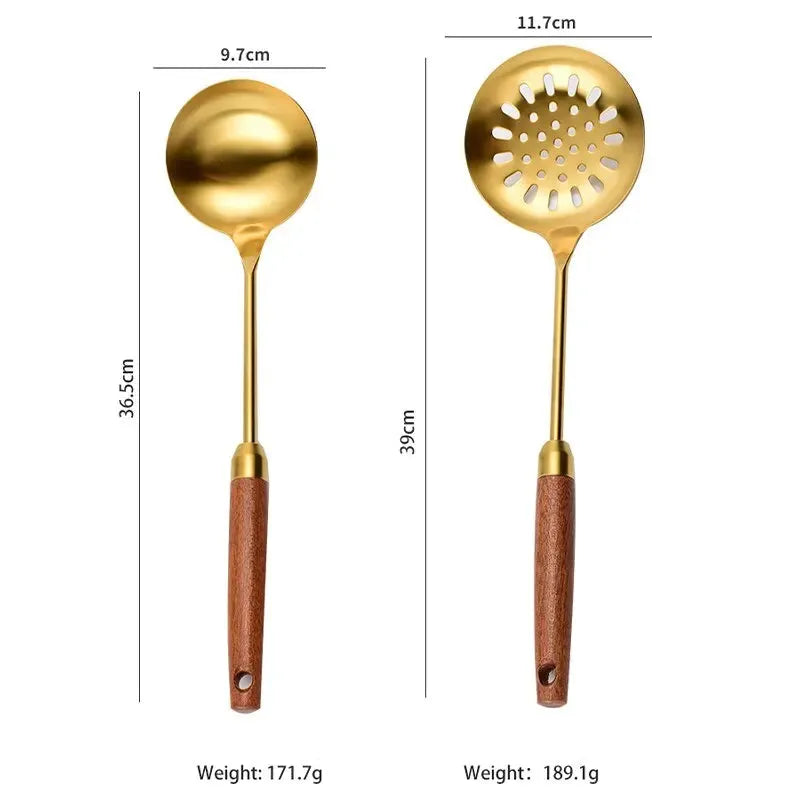 4pcs/set Stainless Steel Cookware Set Kitchen Accessories Titanium Plating Kitchen Four-Piece Set Cooking Utensils Gold Black
