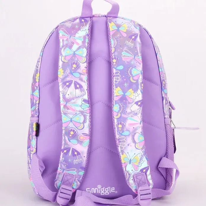 2023 New Australia Smiggle Original Girls Backpack Purple Butterfly Schoolbag Waterproof 16 Inches Fashion Gift Backpack