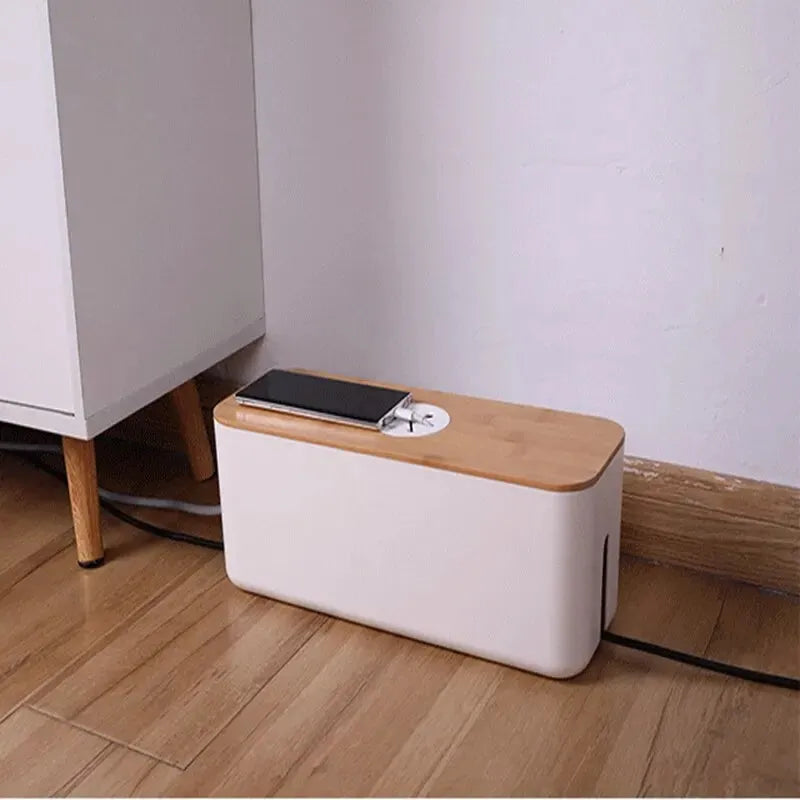 1PC Cable Storage Box Desktop Charging Cable Data Cable Storage Device Plug Socket Cable Management Device Black White