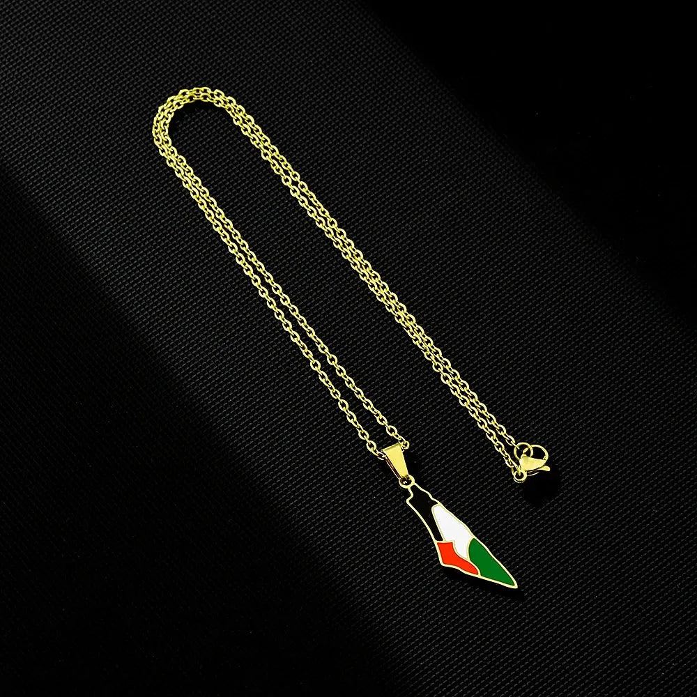 Fashion State of Palestine Map Flag Pendant Necklace Stainless Steel Men Women فلسطين Ethnic Map Jewelry Gift