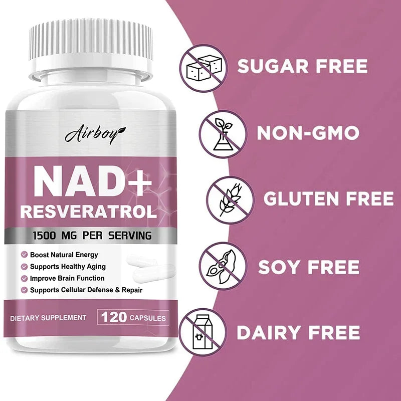 NAD+ Resveratrol Supplements - Natural Energy, Anti-aging and Cellular Health, Strengthens The Immune System