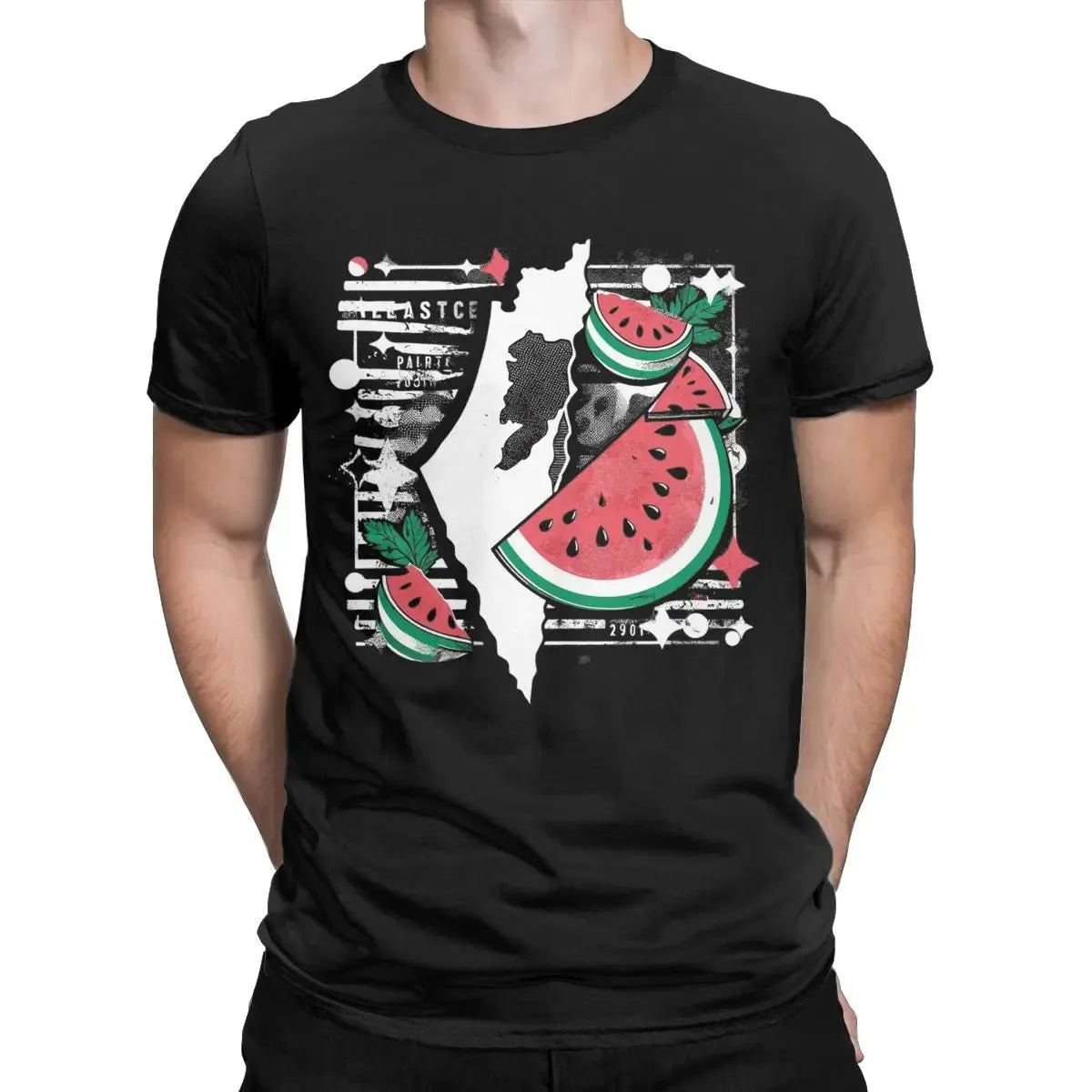 Watermelon Palestine Palestinian T Shirt for Men 100% Cotton Casual T-Shirt Round Collar Tee Shirt Short Sleeve Clothes Printed