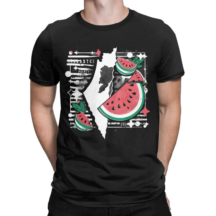 Watermelon Palestine Palestinian T Shirt for Men 100% Cotton Casual T-Shirt Round Collar Tee Shirt Short Sleeve Clothes Printed