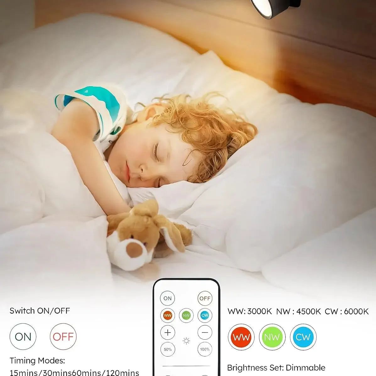 Magnetic LED Wall Light Rechargeable Reading Lights 360° Rotation Touch Remote Control Cabinet Spotlight Night Lamp