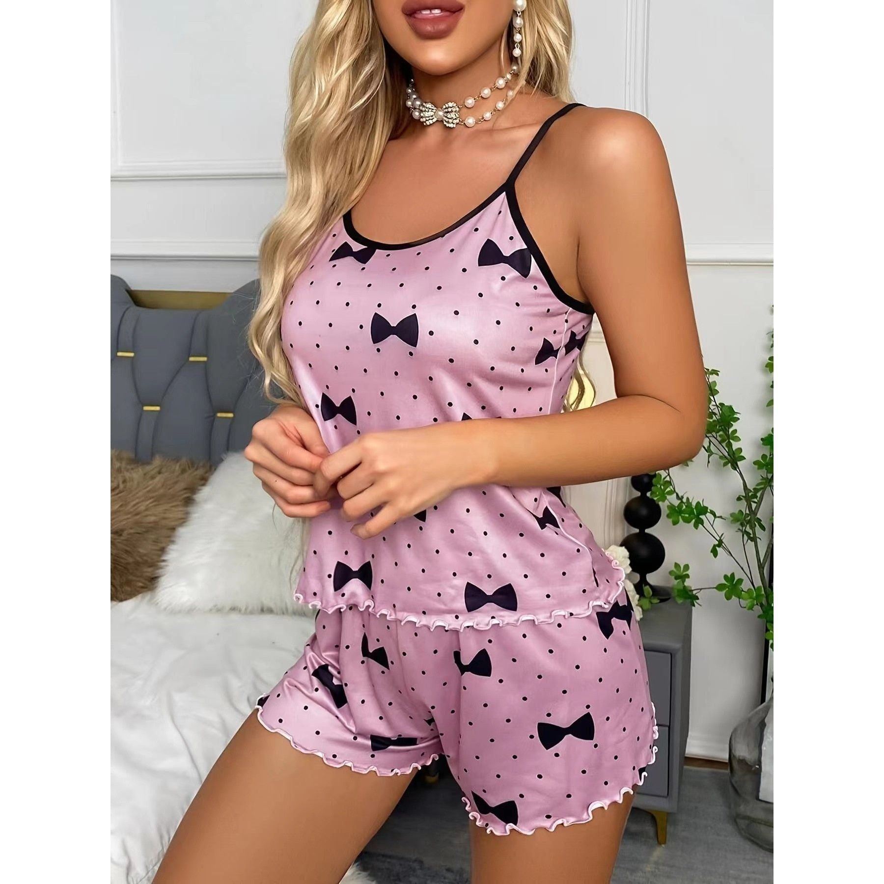 New Summer Fashion Sexy Pajama Set Women's 2 Pieces Sleepwear Pijamas Milk Silk Top and Shorts Pajamas for Women Lingerie - Jointcorp