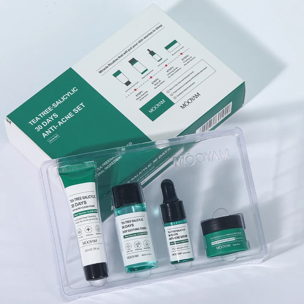 Tea Tree Salicylic Skincare Kit Facial Cleanser Toner Serum Hyaluronic Acid Cream Face Care Gift Set