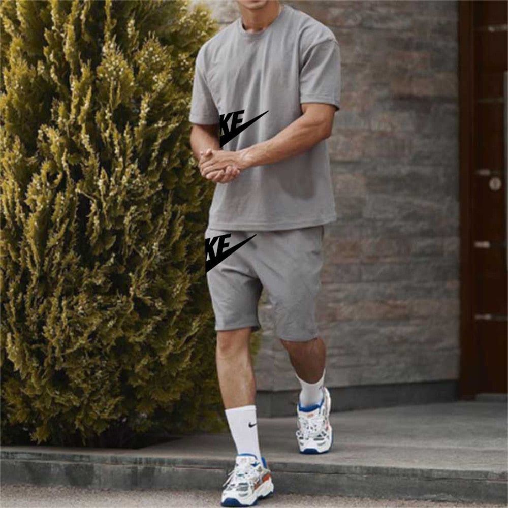 Cotton sports men's short + t-shirt sleeve two-piece set summer fashion - Jointcorp