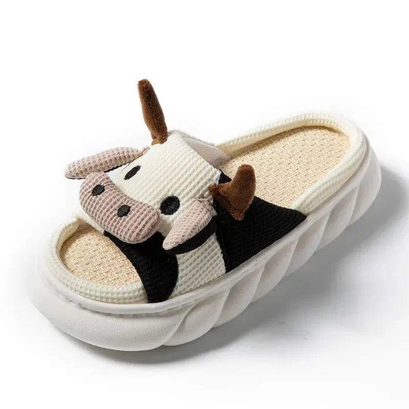 Four Seasons Cute Home Furnished Linen Slippers with Thickened Sole for Women's Indoor Household Slippers