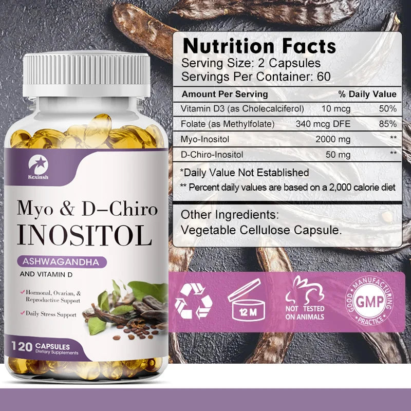 Kexinsh Myo Inositol Capsules D-Chiro Inositol Regulate Menstrual Cycle Regulate Menstrual Cycle Fertility Supplements for Women