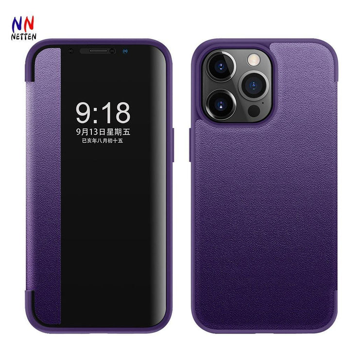 Smart View Flip Cover Leather Phone Case for iPhone 15 13 12 11 14 Pro Max mini 14 Plus 7 8 XR XSMAX Cover Funda - Jointcorp