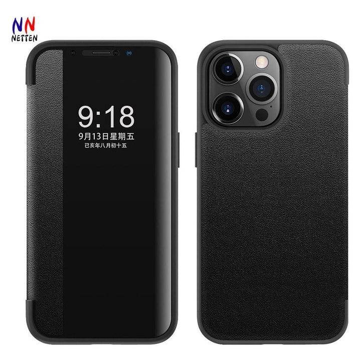 Smart View Flip Cover Leather Phone Case for iPhone 15 13 12 11 14 Pro Max mini 14 Plus 7 8 XR XSMAX Cover Funda - Jointcorp