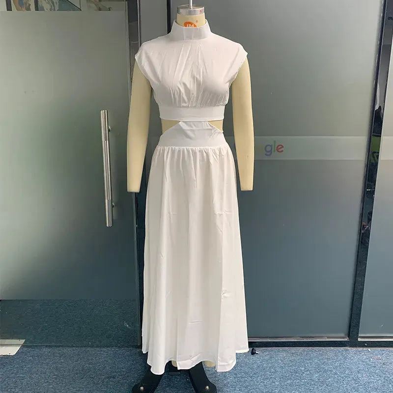Women Maxi Dress Sleeveless Round Neck