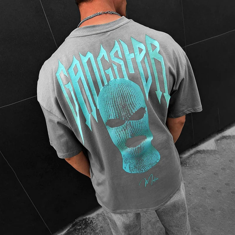 Gangster Printing Mens T-shirts 2025 Spring Summer Casual Short Sleeve O Neck Loose Tees For Men Clothes Streetwear Fashion Tops
