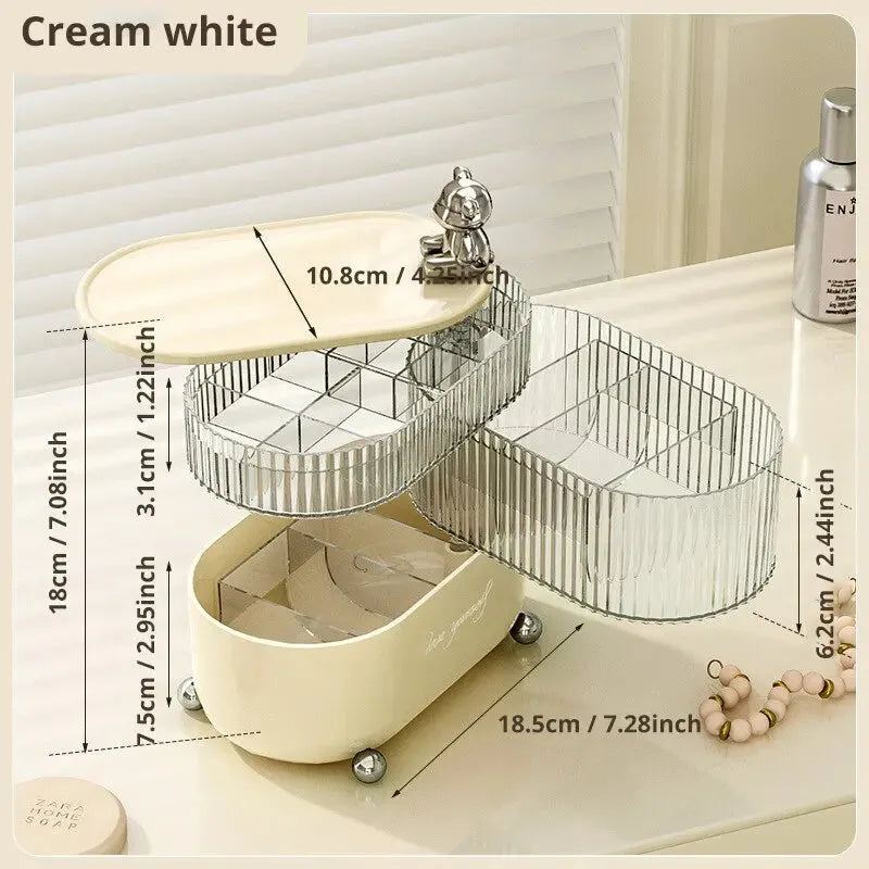 1pc Pink/White Rotating Jewelry Storage Box 3 Layers Plastic Stand Earrings Ring Box Cosmetics Beauty Organizer