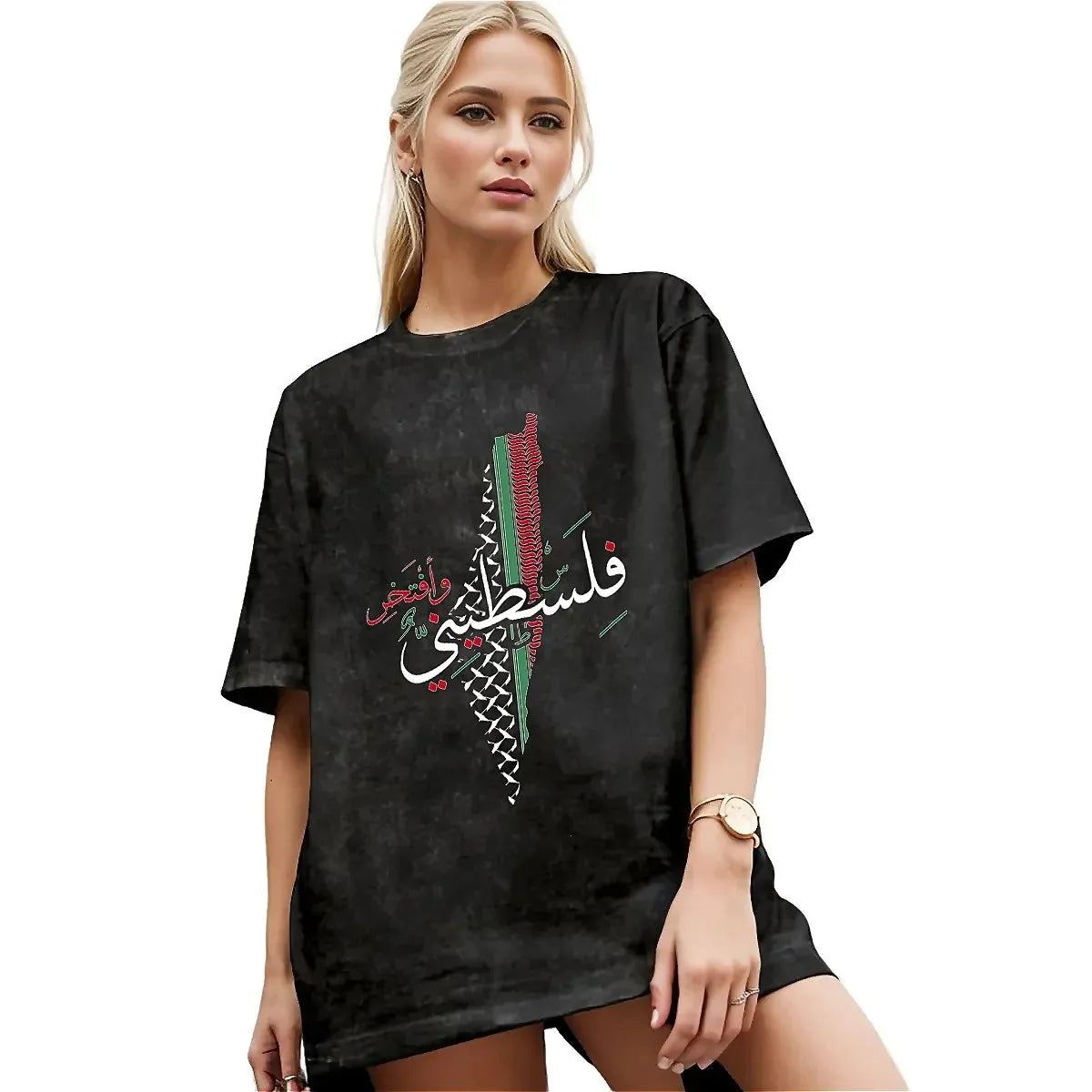Palestine Map Print Washed T-Shirts Palestine Flag Fashion Short-Sleeve Tops Summer Casual O-Neck Tees Men's Clothing Gift
