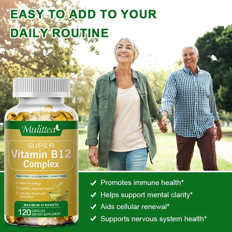 Mulittea B-Complex Vitamin Supplements (B12 B1 B2 B3 B5 B6 B9 )Daily Nutrition and Health Helper