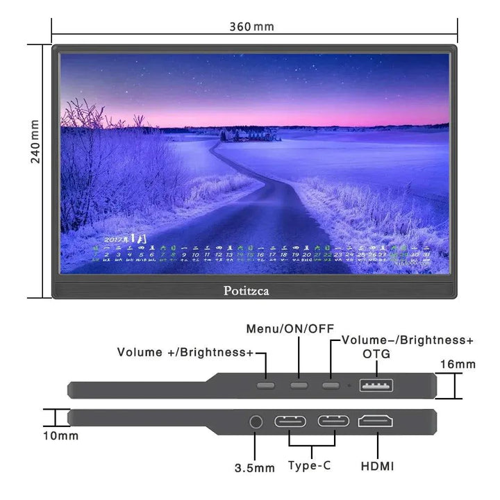 Portable Monitor 16 Inch Touchscreen 1920x1200 Full HD IPS Panel 16:10 USB Type-C HDMI Port for Laptop/MAC/Phone/PS4/Xbox/Switch