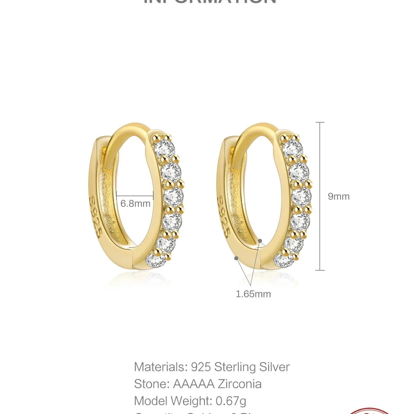 CANNER Real 925 Sterling Silver Hoop Earrings for Women Round Circle Earring Zircon Piercing Earings personalized Trend Jewelry
