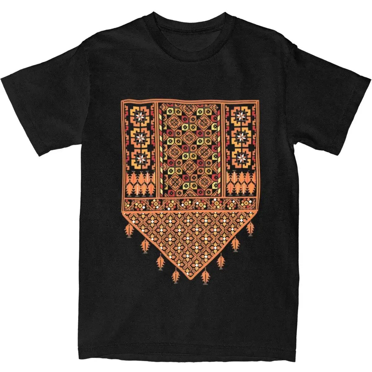 Vintage T Shirt Palestine Embroidery Cotton T-Shirts knitting Art Design Novelty Tee Shirt for Men Summer Y2K Basic Loose Tees