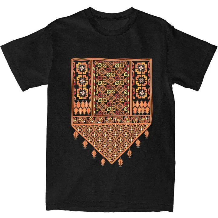 Vintage T Shirt Palestine Embroidery Cotton T-Shirts knitting Art Design Novelty Tee Shirt for Men Summer Y2K Basic Loose Tees