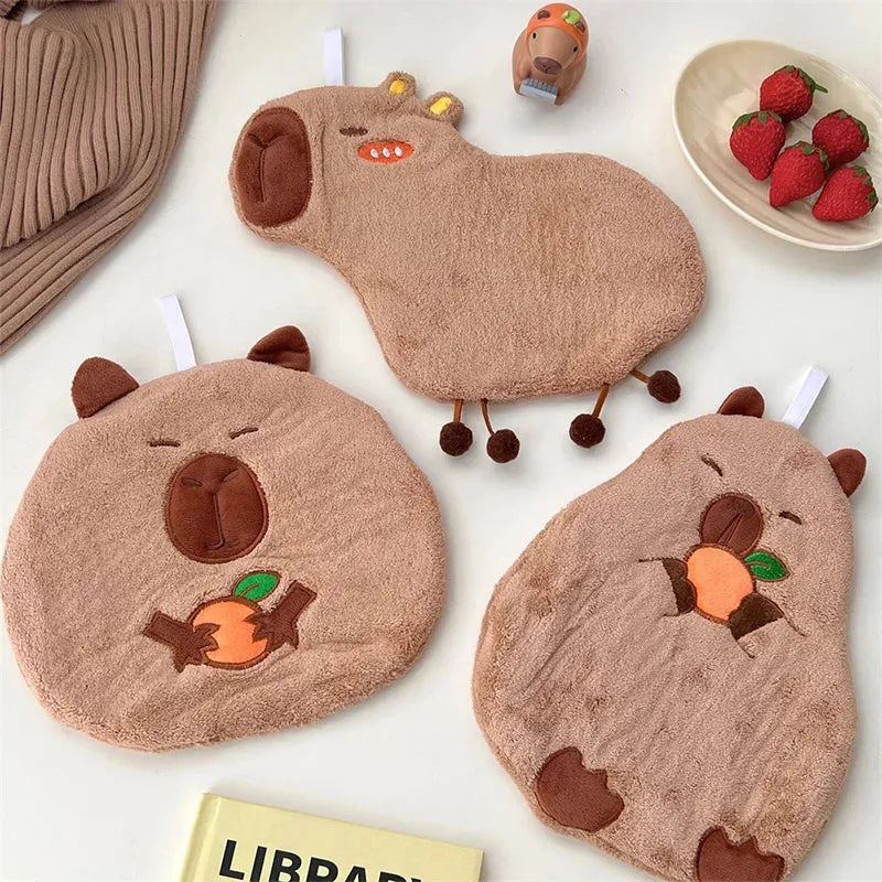 Capybara Hand Towels Coral velvet Hanging Towel Dish Towel Cloths household Animal Pattern Washcloth Supplies for Kitchen