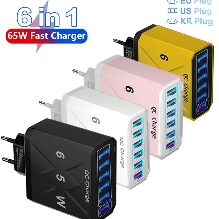 3.1A USB Fast Phone Charger Adapter 6 In1 Mulit Plug Travel Charger For iPhone 13 12 Samsung Xiaomi QC3.0 Quick Charger