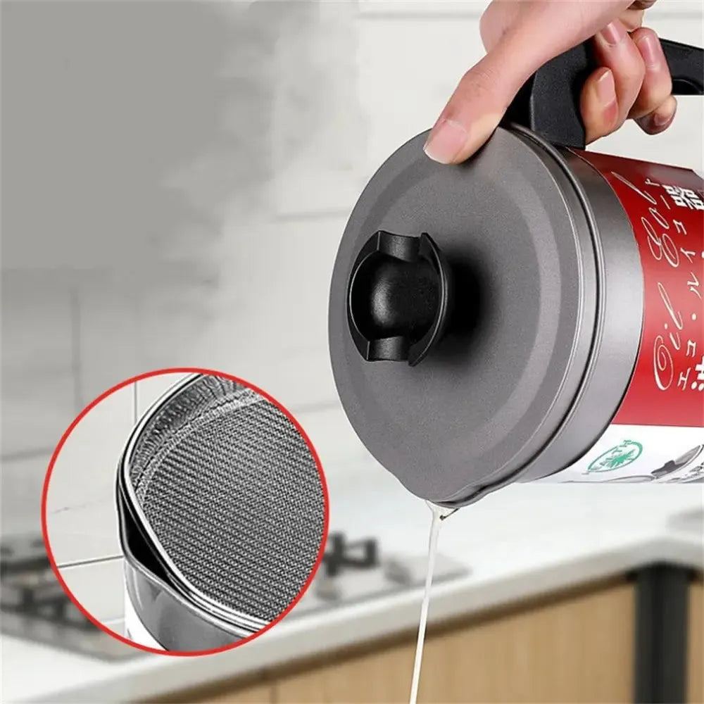Stainless Steel Oil Filter Pot Household Dripping Oil Filter Pot Can Grease Strainer Storage Container