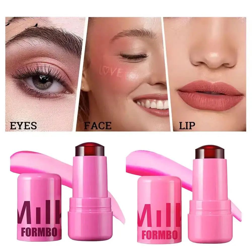 HOT Milk Jelly Tint Facial Blusher Wand Moisturized Long Lasting Matte Rouge Cheek Contour Lipstick Sticker Beauty Makeup 3IN1