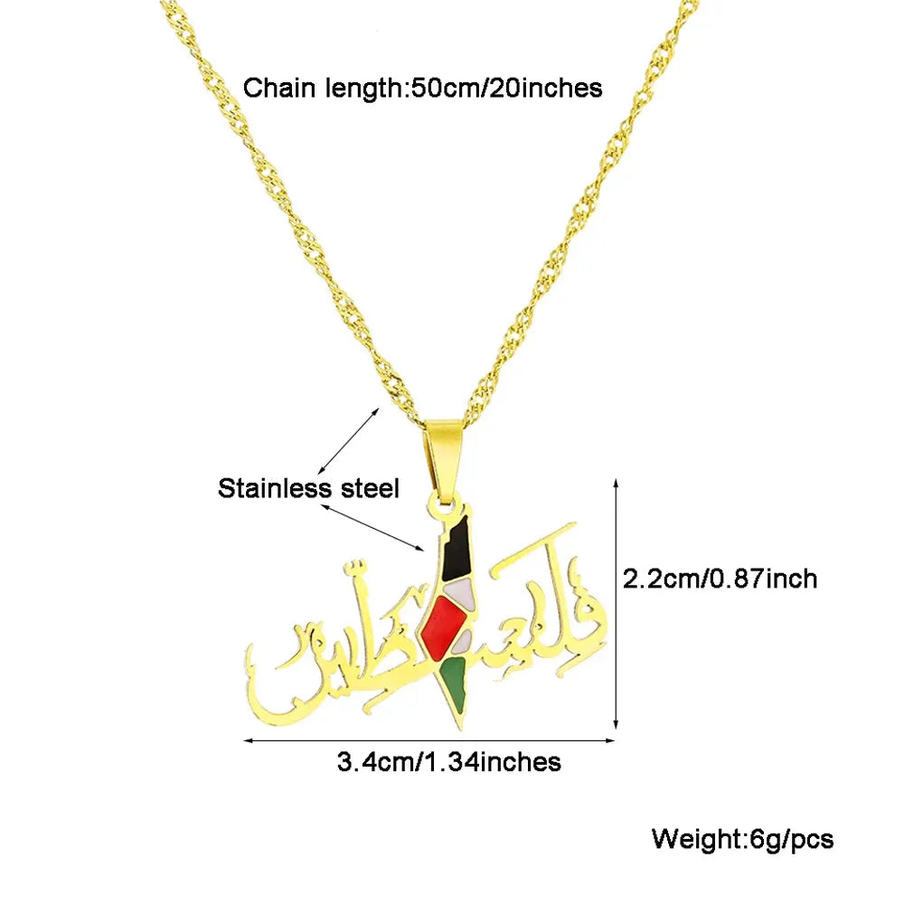 Fashion State of Palestine Map Flag Pendant Necklace Stainless Steel Gold Silver Color Men Women Ethnic Maps Jewelry Gift