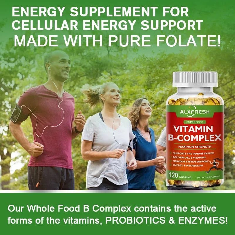 Alxfresh B-Complex Vitamin Supplements (B12 B1 B2 B3 B5 B6 B9 Folic Acid &Biotin), Immune & Energy Support