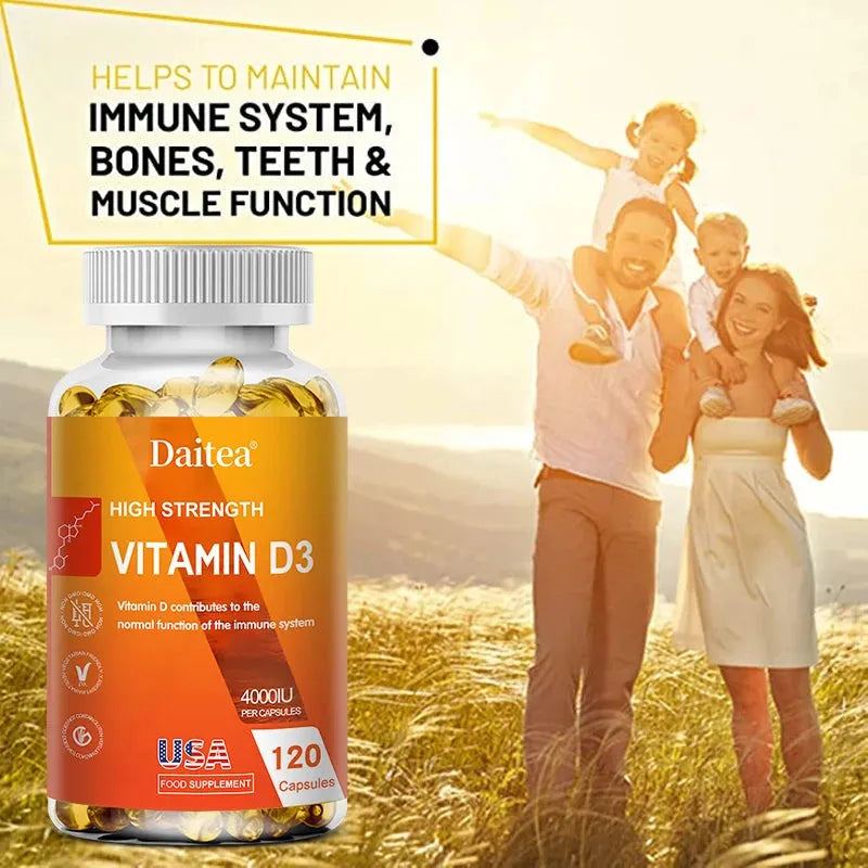 Daitea Vitamin D3 4000IU, Rich in Vitamin D for Healthy Antioxidants Supporting Immune System Function - 120 Capsules, Non-GMO