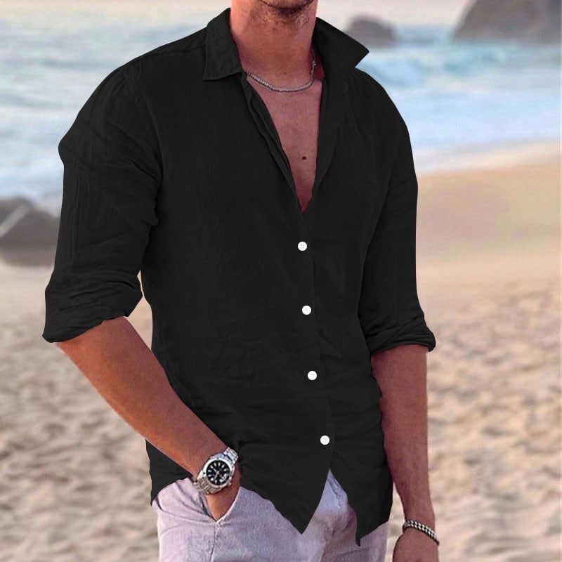 Linen Shirt Men's Casual Loose Tops Long Sleeve