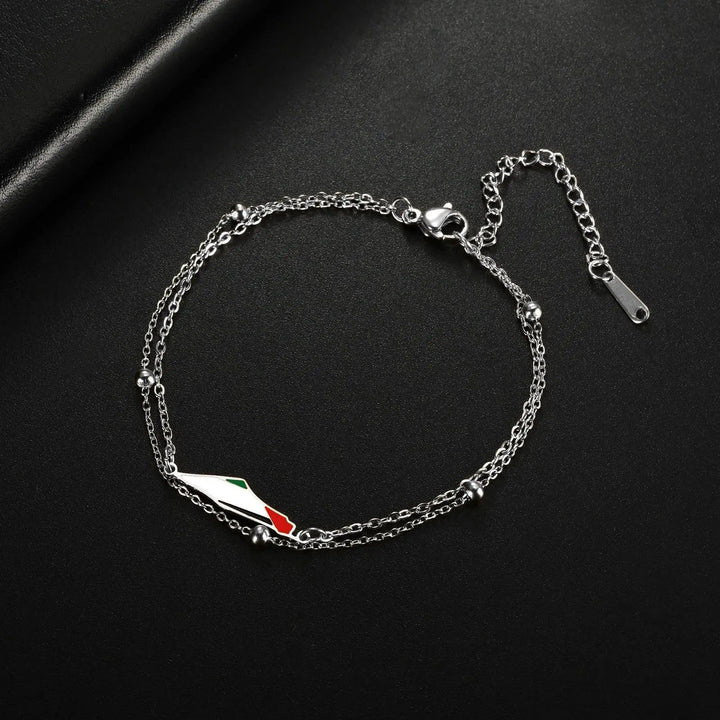 LIKGREAT Drip Oil Map Shape Stainless Steel Bracelet Double Chain Colorful Enamel High Quality Jewelry Gift for Women Men