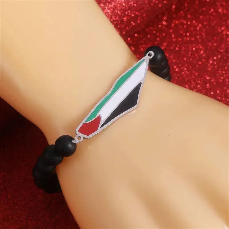 HNSP Stainless Steel Palestine Flag Map Series Hand Chain Beaded Bracelet For Men Women Jewelry Accessories