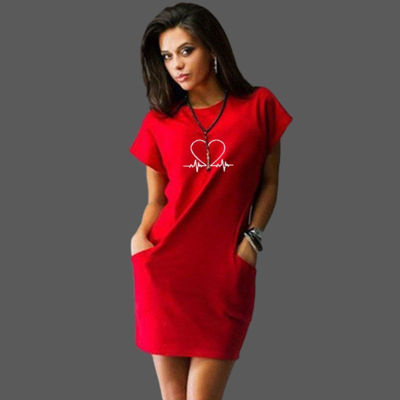 Women Round Neck Above Knee Dress Casual Sexy Mini Pocket Dresses for Ladies Fashion Summer Vintage dresses - Jointcorp