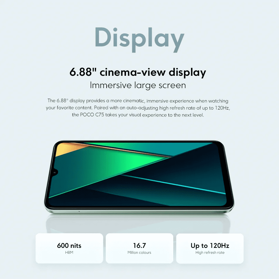 Global Version POCO C75 NFC Smartphone 50MP Dual Camera  6.88' 120Hz Dot Drop Display Massive 5160mAh Battery 18W Fast Charging