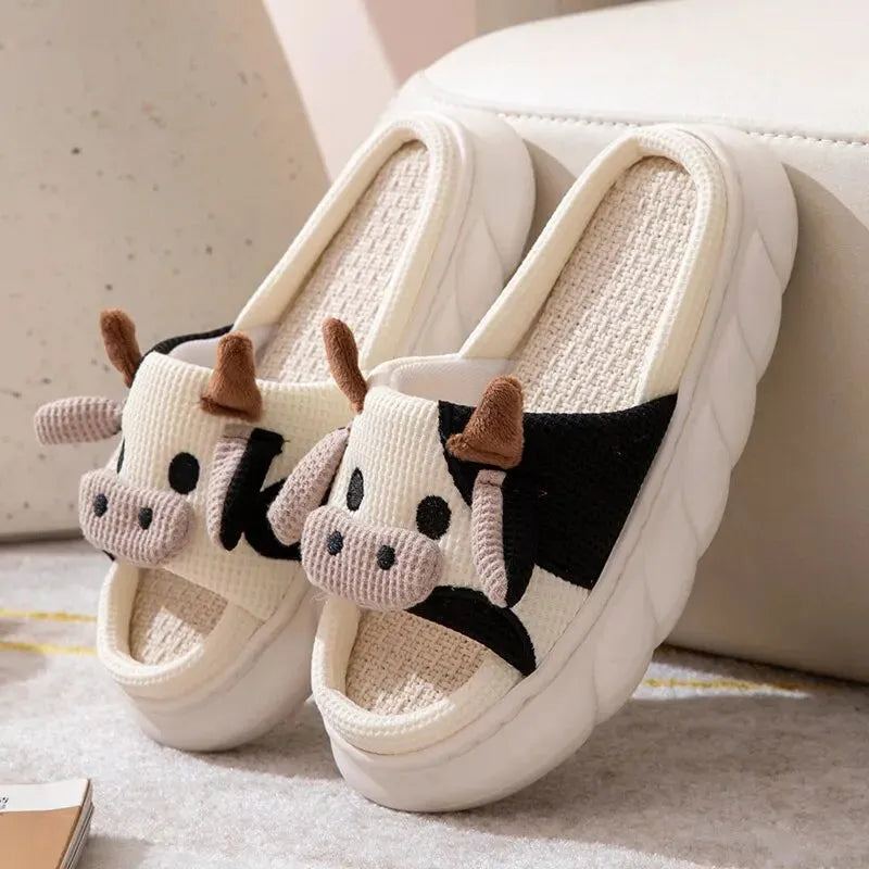 Four Seasons Cute Home Furnished Linen Slippers with Thickened Sole for Women's Indoor Household Slippers