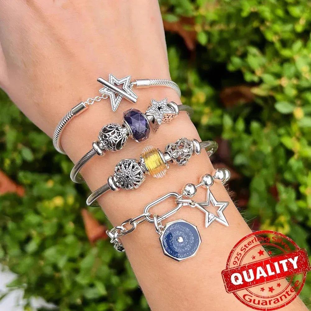 Authentic 925 Sterling Silver Blue Crystal Enamel Heart Charm Fit Pandora Bracelet Friend Surprise Birthday Jewelry Beads Gift