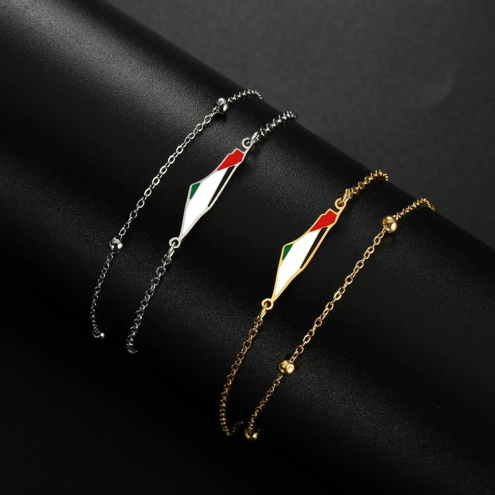 LIKGREAT Drip Oil Map Shape Stainless Steel Bracelet Double Chain Colorful Enamel High Quality Jewelry Gift for Women Men