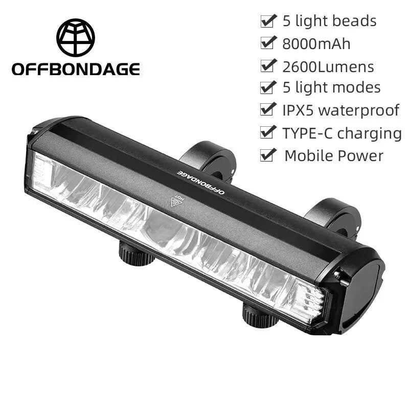 OFFBONDAGE Bicycle Light Front 900Lumen Bike Light 2000mAh Waterproof Flashlight USB Charging MTB Road Cycling Lamp