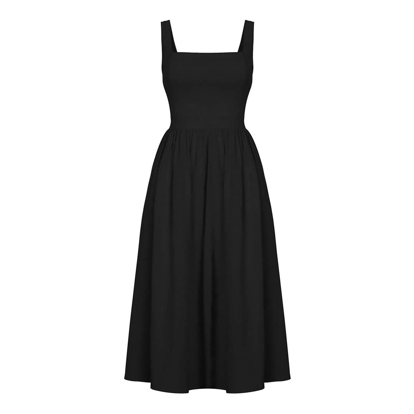 Women's Dress Vintage Sleeveless Solid Floral Ruched Summer Cute A-Line Flowy Swing Midi Dress