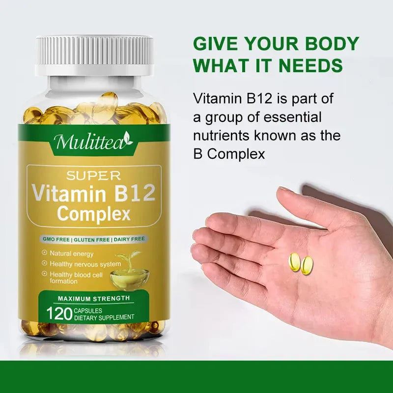 Mulittea B-Complex Vitamin Supplements (B12 B1 B2 B3 B5 B6 B9 )Daily Nutrition and Health Helper